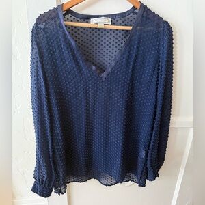 Beyond Vintage Navy Textured V-Neck Blouse